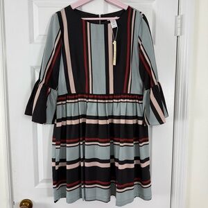 NEW Striped Dress with Bell Sleeves Large